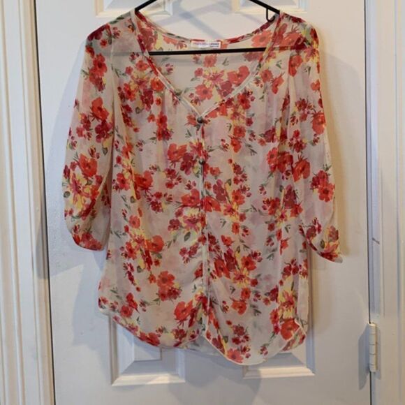 A'Gaci Sheer Floral 3/4 Sleeve Blouse - Picture 1 of 5